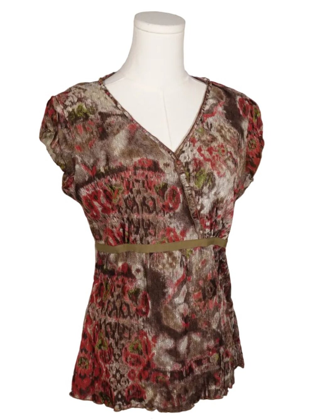 Abstract Floral Mesh Blouse-L